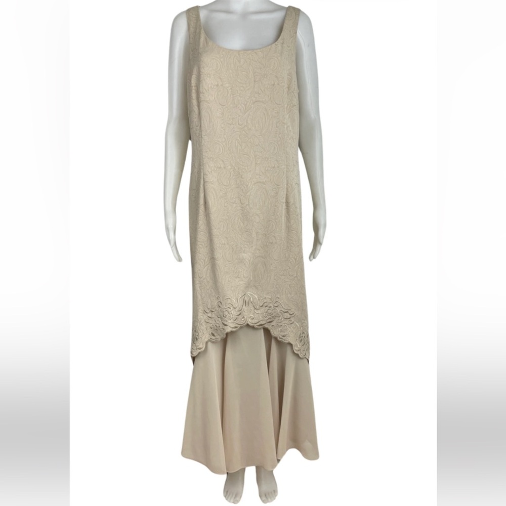 Danny & Nicole Gold-Beige Embroidered Maxi Dress with Jacket Two Pieces Suit - Picture 9 of 16